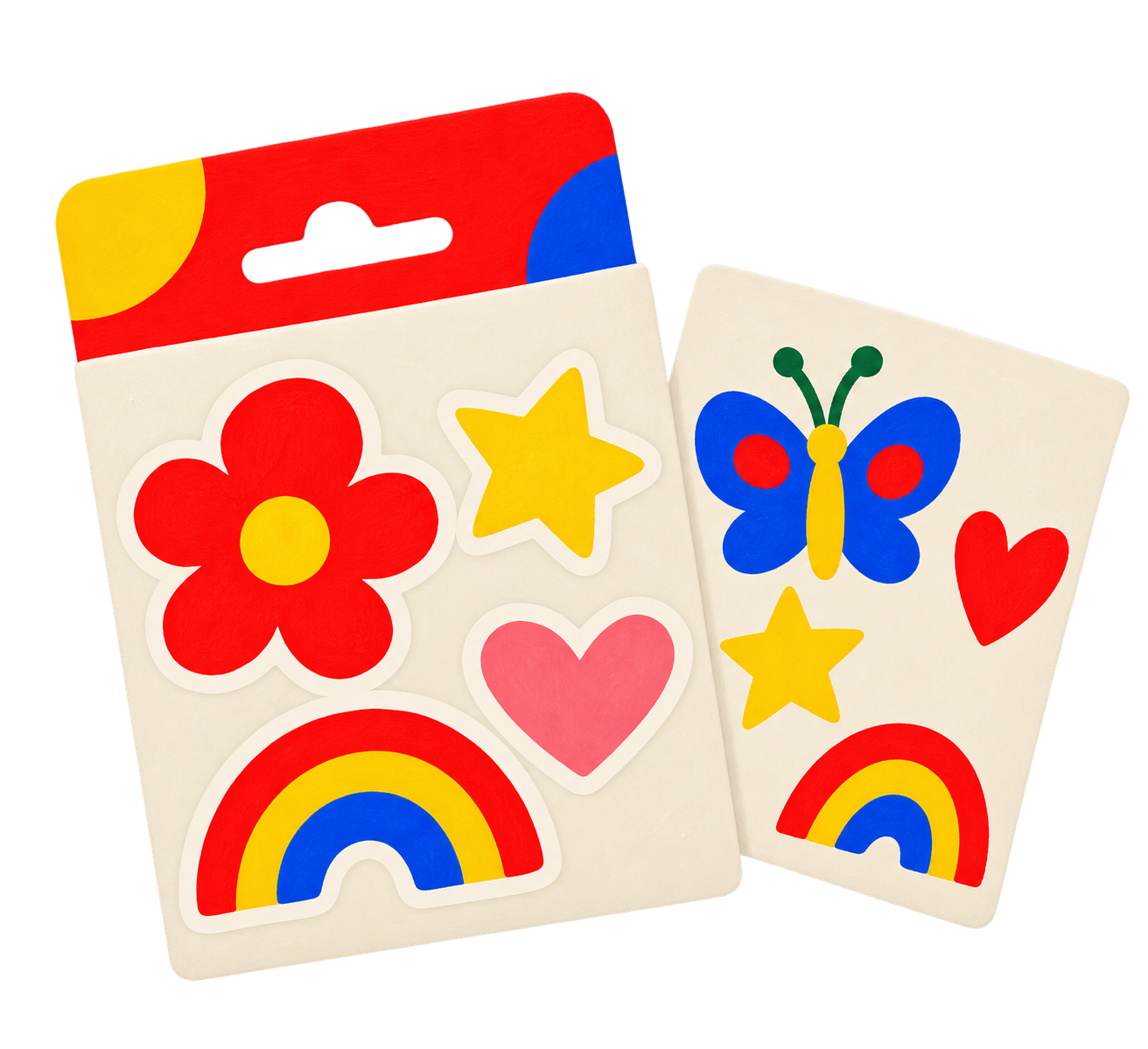 Colourful flower, star, heart, rainbow and butterfly sticker sheets
